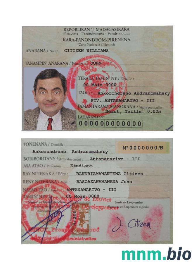 Przykład karty identyfikacyjnej Madagaskaru w formacie PSD, w pełni edytowalny